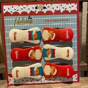Christmas Cats Food Bag Clips Set Of 6, Magnetic Cats Wearing Winter Hats Clips